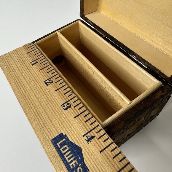 Vtg Wooden Carved 2 Deck Playing Card Box Hinged Heart Diamond Spade Club MCM - Picture 13 of 16